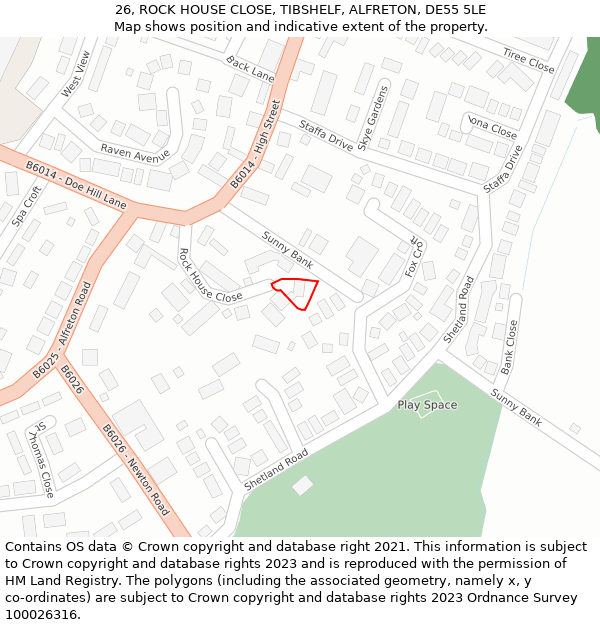 26, ROCK HOUSE CLOSE, TIBSHELF, ALFRETON, DE55 5LE: Location map and indicative extent of plot