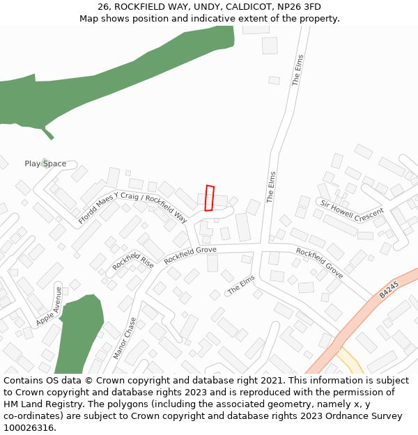 26, ROCKFIELD WAY, UNDY, CALDICOT, NP26 3FD: Location map and indicative extent of plot