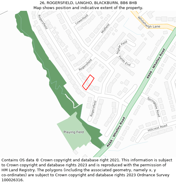 26, ROGERSFIELD, LANGHO, BLACKBURN, BB6 8HB: Location map and indicative extent of plot