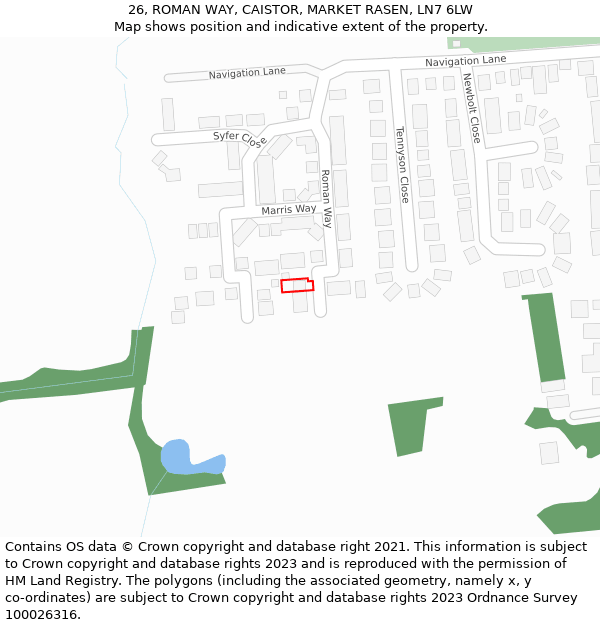 26, ROMAN WAY, CAISTOR, MARKET RASEN, LN7 6LW: Location map and indicative extent of plot