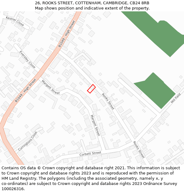 26, ROOKS STREET, COTTENHAM, CAMBRIDGE, CB24 8RB: Location map and indicative extent of plot