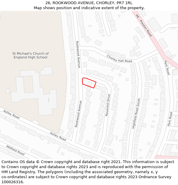 26, ROOKWOOD AVENUE, CHORLEY, PR7 1RL: Location map and indicative extent of plot