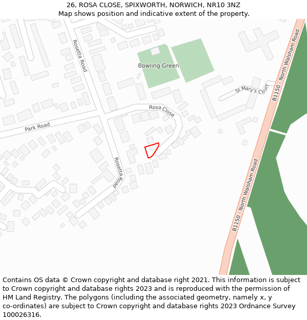 26, ROSA CLOSE, SPIXWORTH, NORWICH, NR10 3NZ: Location map and indicative extent of plot