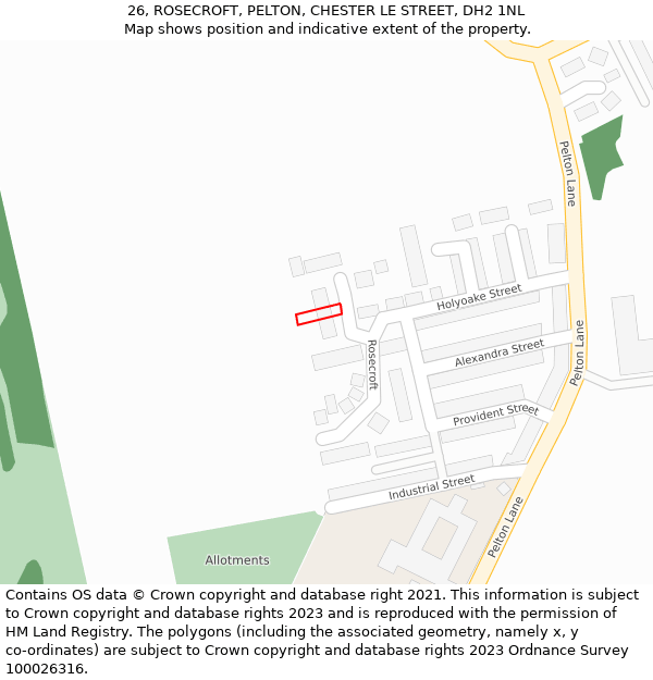 26, ROSECROFT, PELTON, CHESTER LE STREET, DH2 1NL: Location map and indicative extent of plot