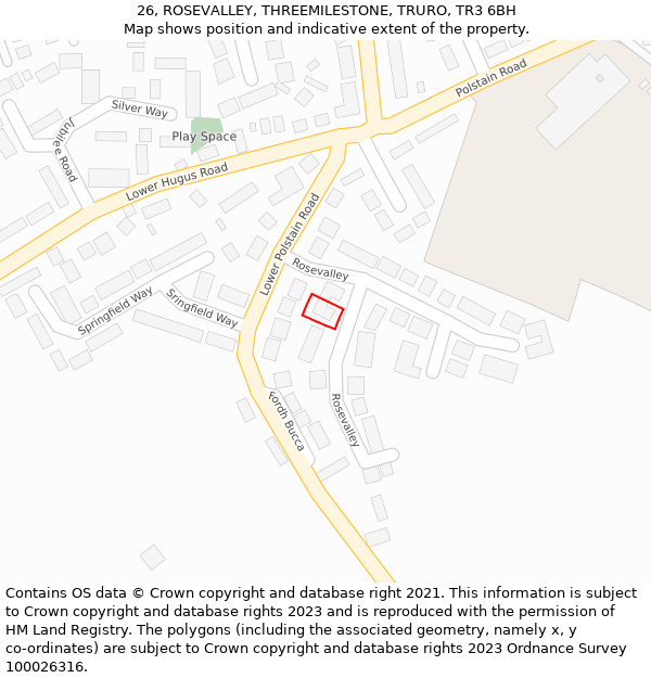 26, ROSEVALLEY, THREEMILESTONE, TRURO, TR3 6BH: Location map and indicative extent of plot