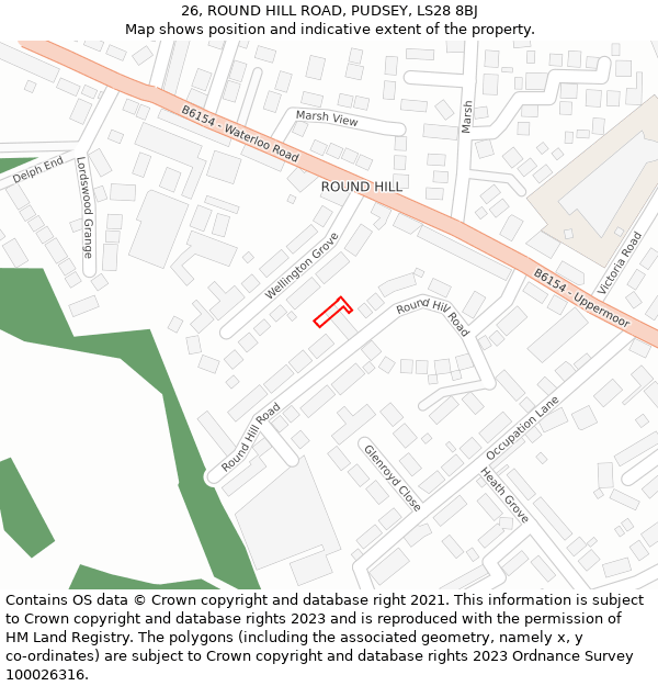 26, ROUND HILL ROAD, PUDSEY, LS28 8BJ: Location map and indicative extent of plot