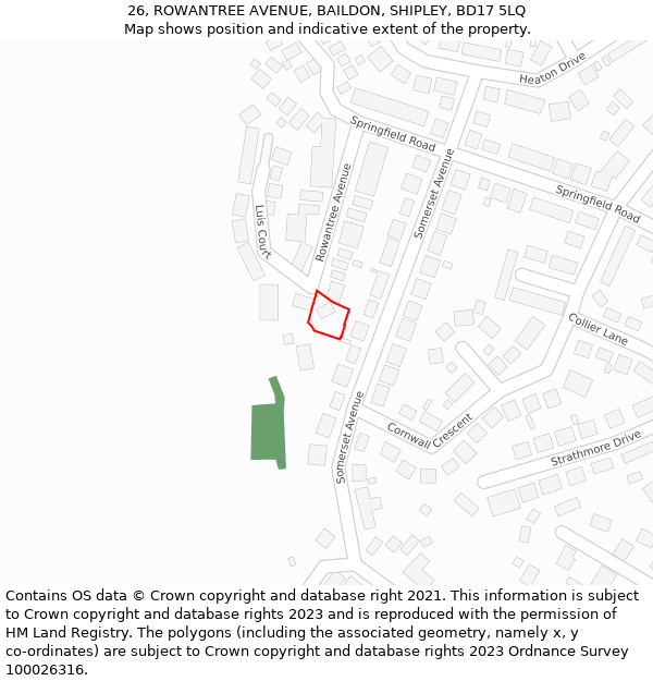 26, ROWANTREE AVENUE, BAILDON, SHIPLEY, BD17 5LQ: Location map and indicative extent of plot