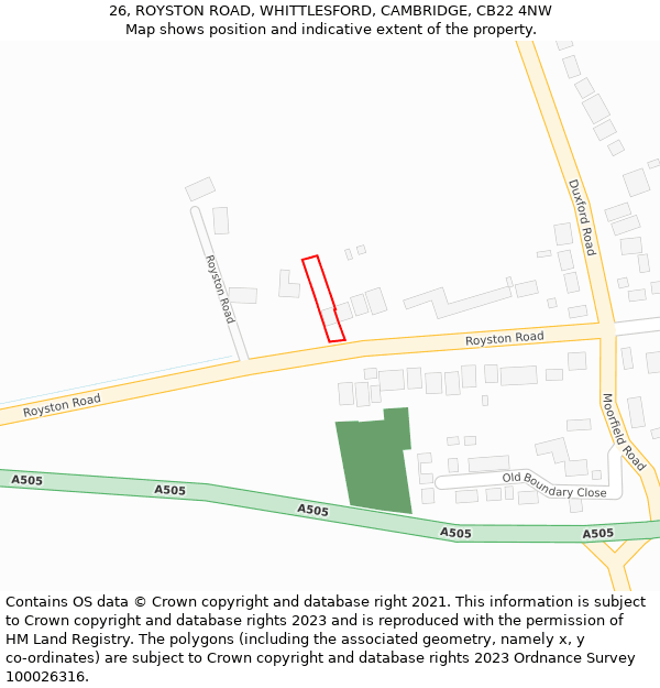 26, ROYSTON ROAD, WHITTLESFORD, CAMBRIDGE, CB22 4NW: Location map and indicative extent of plot