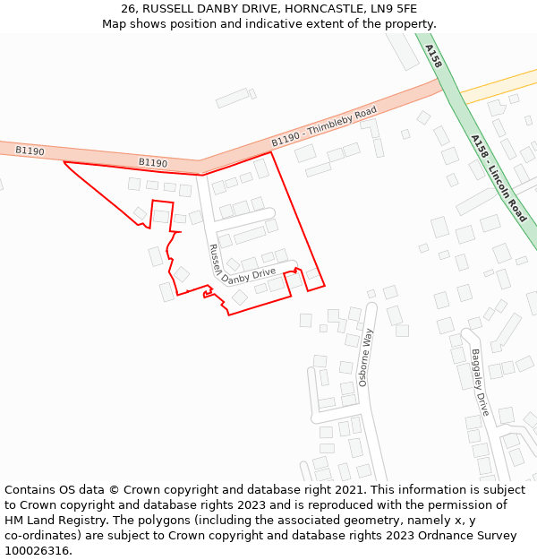 26, RUSSELL DANBY DRIVE, HORNCASTLE, LN9 5FE: Location map and indicative extent of plot