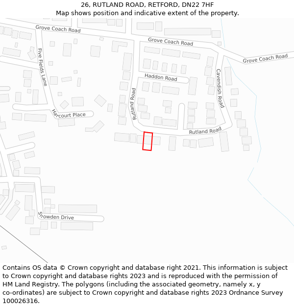 26, RUTLAND ROAD, RETFORD, DN22 7HF: Location map and indicative extent of plot