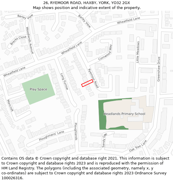 26, RYEMOOR ROAD, HAXBY, YORK, YO32 2GX: Location map and indicative extent of plot