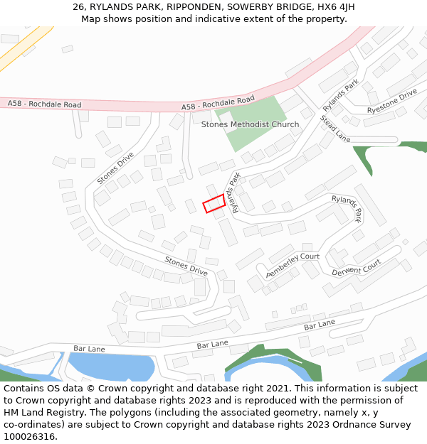 26, RYLANDS PARK, RIPPONDEN, SOWERBY BRIDGE, HX6 4JH: Location map and indicative extent of plot