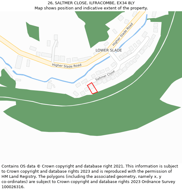 26, SALTMER CLOSE, ILFRACOMBE, EX34 8LY: Location map and indicative extent of plot