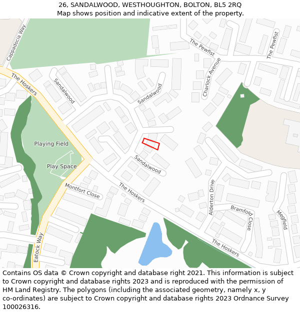 26, SANDALWOOD, WESTHOUGHTON, BOLTON, BL5 2RQ: Location map and indicative extent of plot