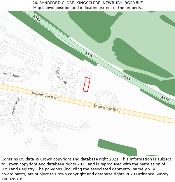 26, SANDFORD CLOSE, KINGSCLERE, NEWBURY, RG20 5LZ: Location map and indicative extent of plot