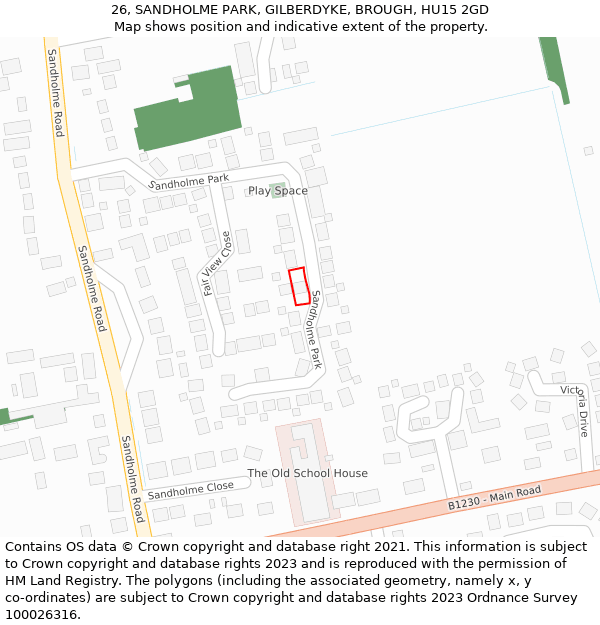 26, SANDHOLME PARK, GILBERDYKE, BROUGH, HU15 2GD: Location map and indicative extent of plot