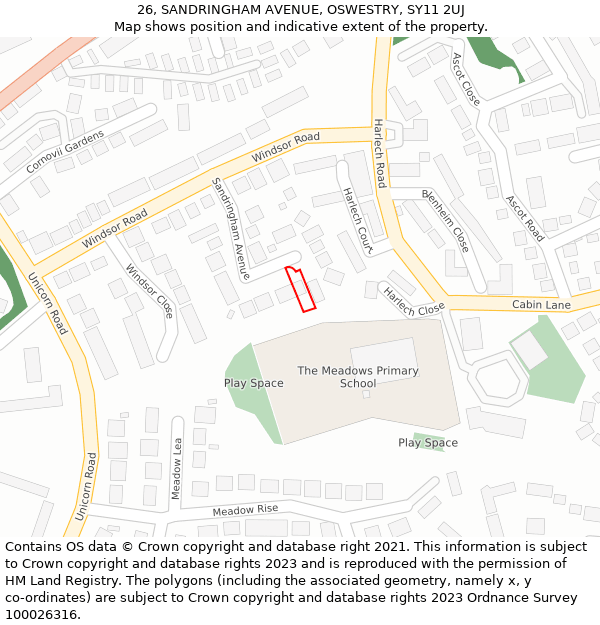 26, SANDRINGHAM AVENUE, OSWESTRY, SY11 2UJ: Location map and indicative extent of plot