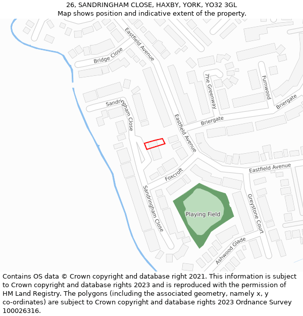 26, SANDRINGHAM CLOSE, HAXBY, YORK, YO32 3GL: Location map and indicative extent of plot