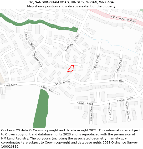 26, SANDRINGHAM ROAD, HINDLEY, WIGAN, WN2 4QA: Location map and indicative extent of plot