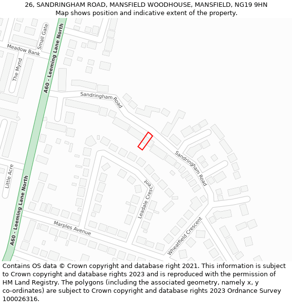 26, SANDRINGHAM ROAD, MANSFIELD WOODHOUSE, MANSFIELD, NG19 9HN: Location map and indicative extent of plot