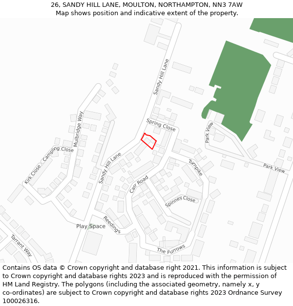 26, SANDY HILL LANE, MOULTON, NORTHAMPTON, NN3 7AW: Location map and indicative extent of plot