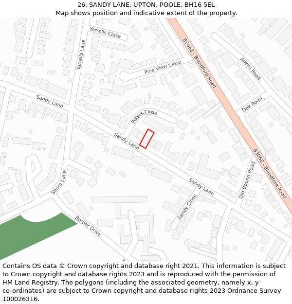 26, SANDY LANE, UPTON, POOLE, BH16 5EL: Location map and indicative extent of plot