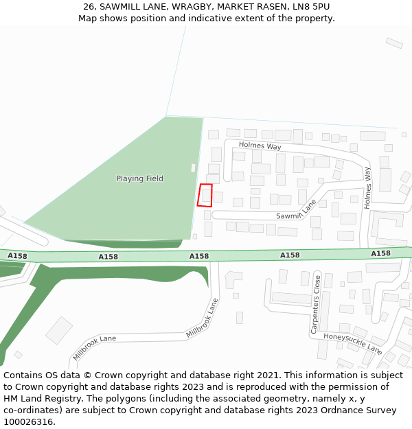 26, SAWMILL LANE, WRAGBY, MARKET RASEN, LN8 5PU: Location map and indicative extent of plot