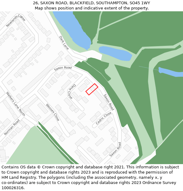 26, SAXON ROAD, BLACKFIELD, SOUTHAMPTON, SO45 1WY: Location map and indicative extent of plot