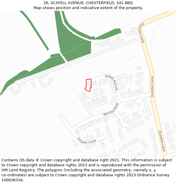 26, SCAFELL AVENUE, CHESTERFIELD, S41 8BQ: Location map and indicative extent of plot