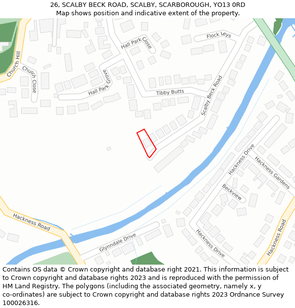 26, SCALBY BECK ROAD, SCALBY, SCARBOROUGH, YO13 0RD: Location map and indicative extent of plot