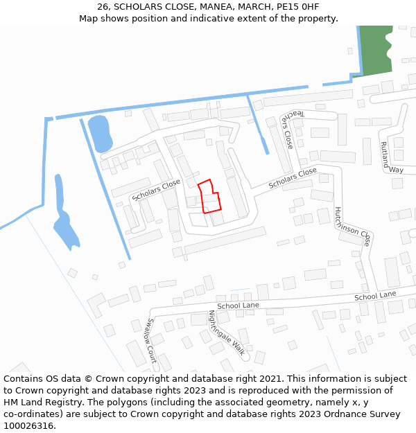 26, SCHOLARS CLOSE, MANEA, MARCH, PE15 0HF: Location map and indicative extent of plot