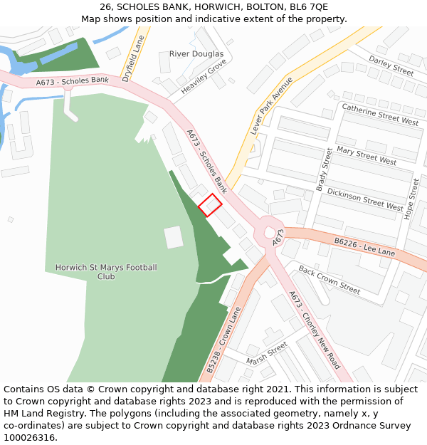 26, SCHOLES BANK, HORWICH, BOLTON, BL6 7QE: Location map and indicative extent of plot