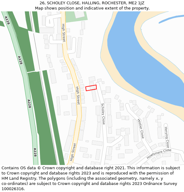 26, SCHOLEY CLOSE, HALLING, ROCHESTER, ME2 1JZ: Location map and indicative extent of plot