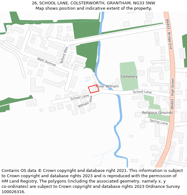 26, SCHOOL LANE, COLSTERWORTH, GRANTHAM, NG33 5NW: Location map and indicative extent of plot