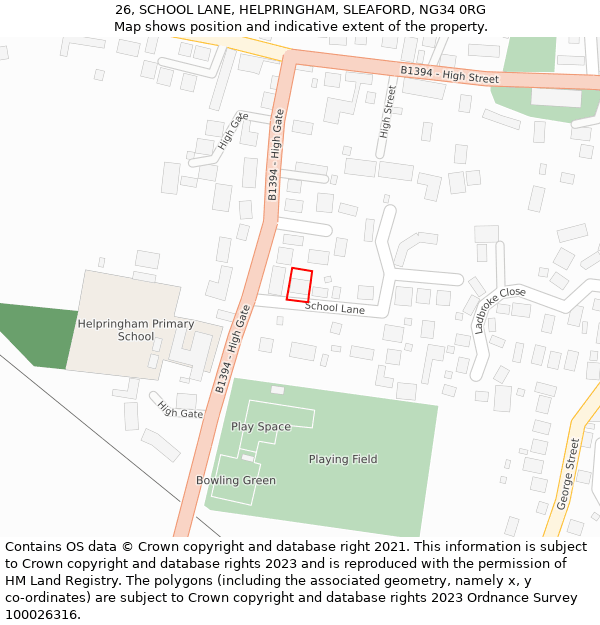 26, SCHOOL LANE, HELPRINGHAM, SLEAFORD, NG34 0RG: Location map and indicative extent of plot