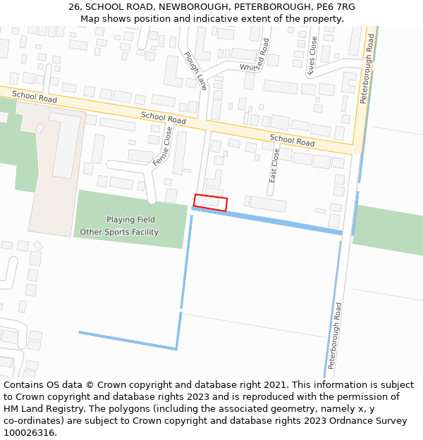 26, SCHOOL ROAD, NEWBOROUGH, PETERBOROUGH, PE6 7RG: Location map and indicative extent of plot