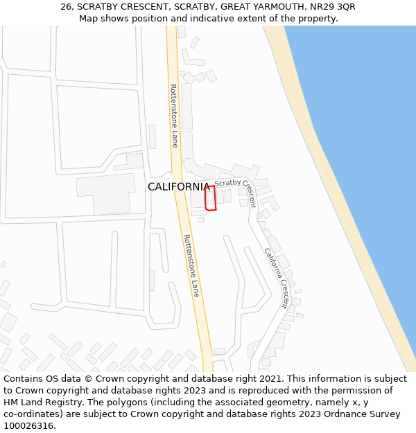 26, SCRATBY CRESCENT, SCRATBY, GREAT YARMOUTH, NR29 3QR: Location map and indicative extent of plot