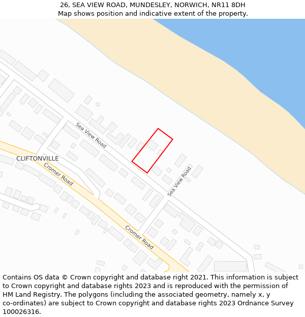 26, SEA VIEW ROAD, MUNDESLEY, NORWICH, NR11 8DH: Location map and indicative extent of plot