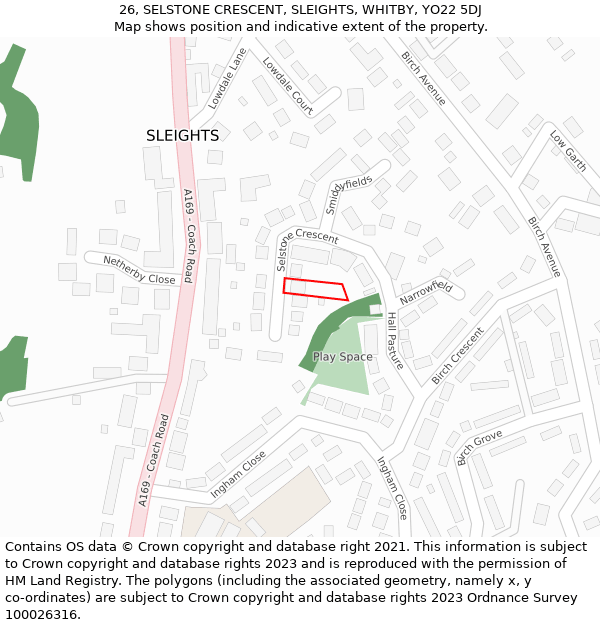 26, SELSTONE CRESCENT, SLEIGHTS, WHITBY, YO22 5DJ: Location map and indicative extent of plot