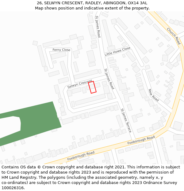 26, SELWYN CRESCENT, RADLEY, ABINGDON, OX14 3AL: Location map and indicative extent of plot