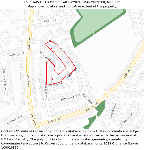 26, SHAW HEAD DRIVE, FAILSWORTH, MANCHESTER, M35 0SB: Location map and indicative extent of plot