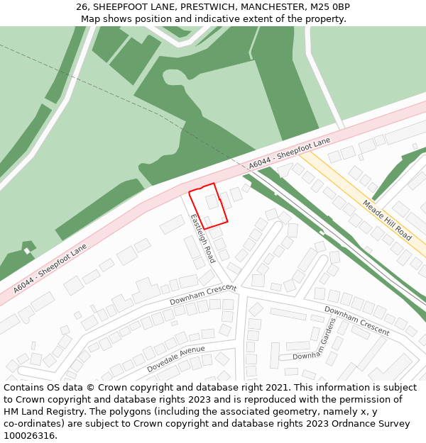 26, SHEEPFOOT LANE, PRESTWICH, MANCHESTER, M25 0BP: Location map and indicative extent of plot