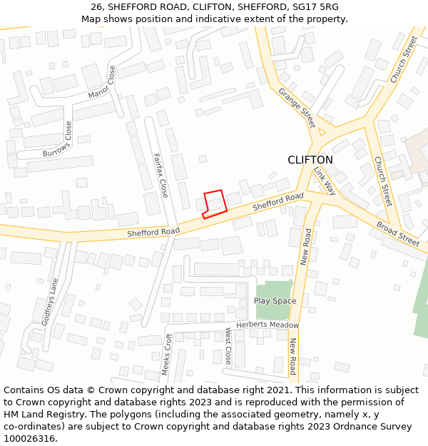 26, SHEFFORD ROAD, CLIFTON, SHEFFORD, SG17 5RG: Location map and indicative extent of plot