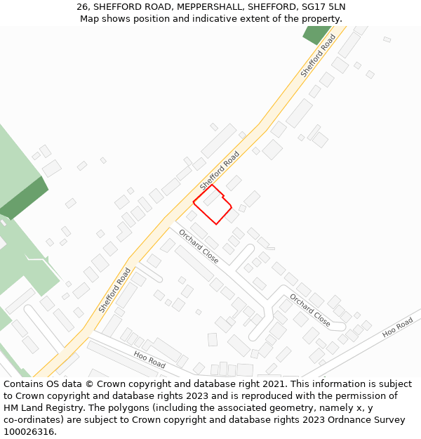 26, SHEFFORD ROAD, MEPPERSHALL, SHEFFORD, SG17 5LN: Location map and indicative extent of plot