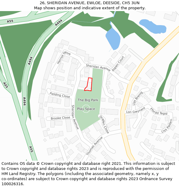 26, SHERIDAN AVENUE, EWLOE, DEESIDE, CH5 3UN: Location map and indicative extent of plot