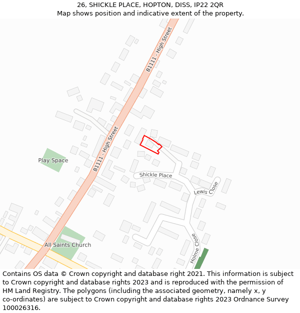 26, SHICKLE PLACE, HOPTON, DISS, IP22 2QR: Location map and indicative extent of plot