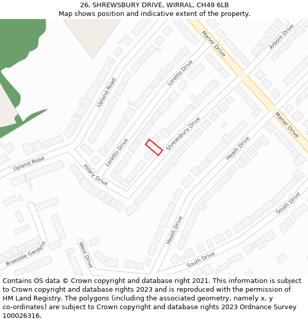 26, SHREWSBURY DRIVE, WIRRAL, CH49 6LB: Location map and indicative extent of plot