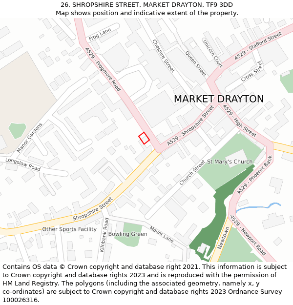 26, SHROPSHIRE STREET, MARKET DRAYTON, TF9 3DD: Location map and indicative extent of plot