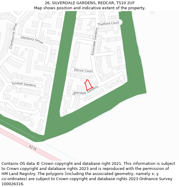 26, SILVERDALE GARDENS, REDCAR, TS10 2UF: Location map and indicative extent of plot