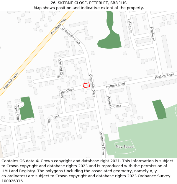 26, SKERNE CLOSE, PETERLEE, SR8 1HS: Location map and indicative extent of plot